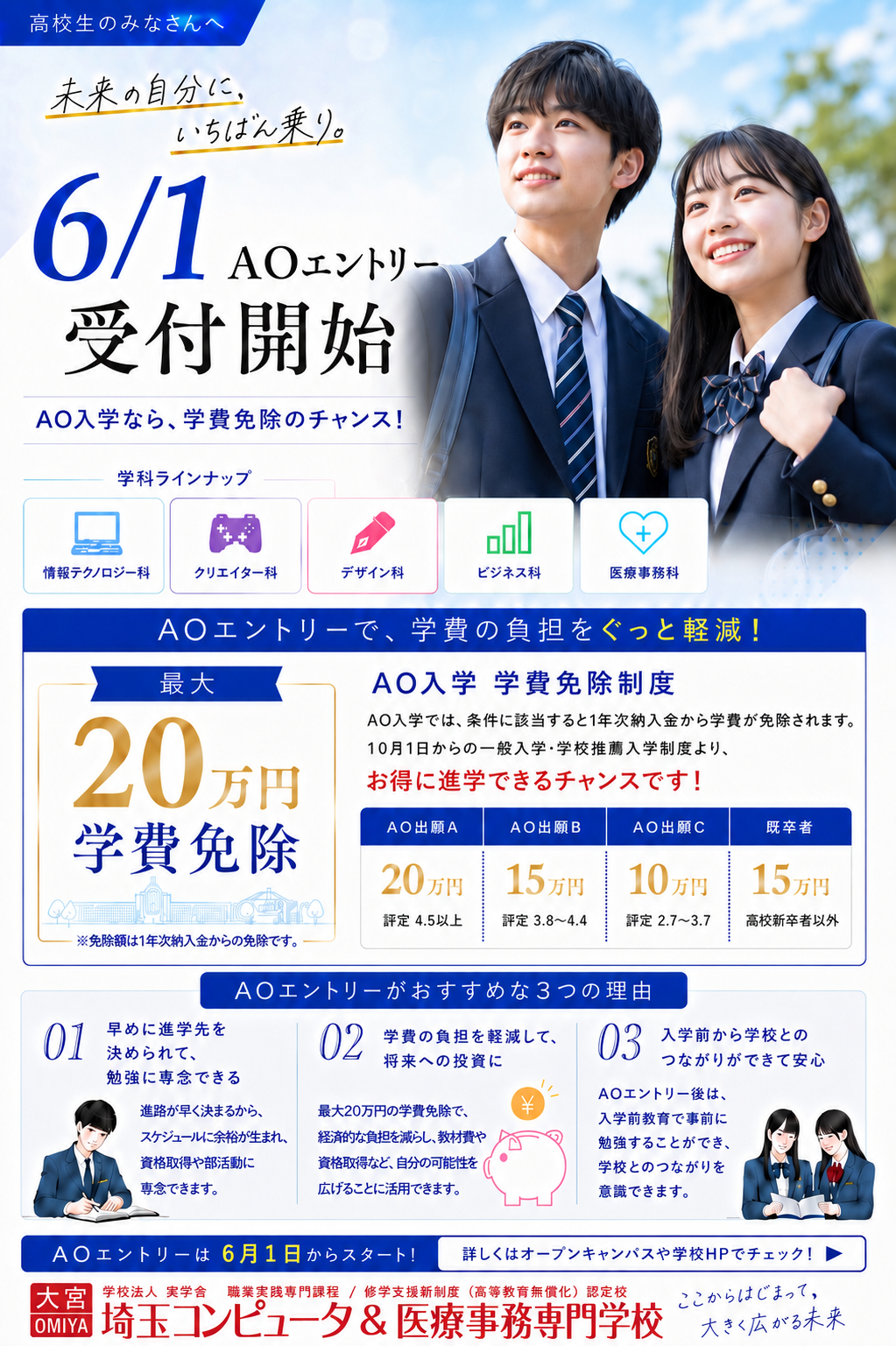 6月1日 AOエントリー開始。AO入学なら最大20万円免除のチャンス。